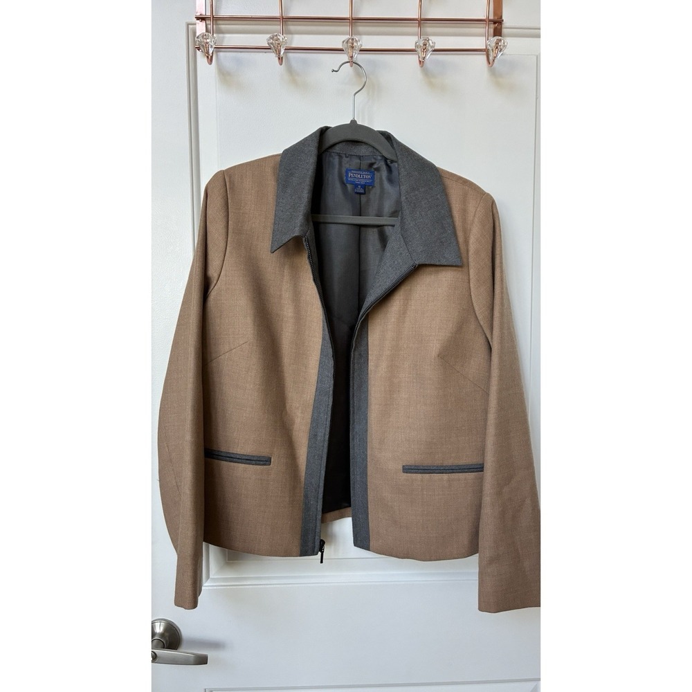 NEW PENDLETON Women's 16 Tan and Gray Lined 100% Virgin Wool Blazer NWOT